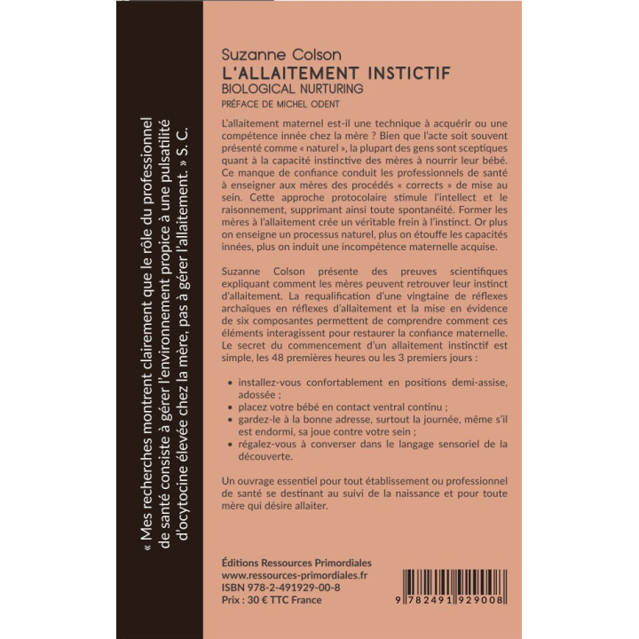 Livre - L'allaitement instinctif - Suzanne Colson