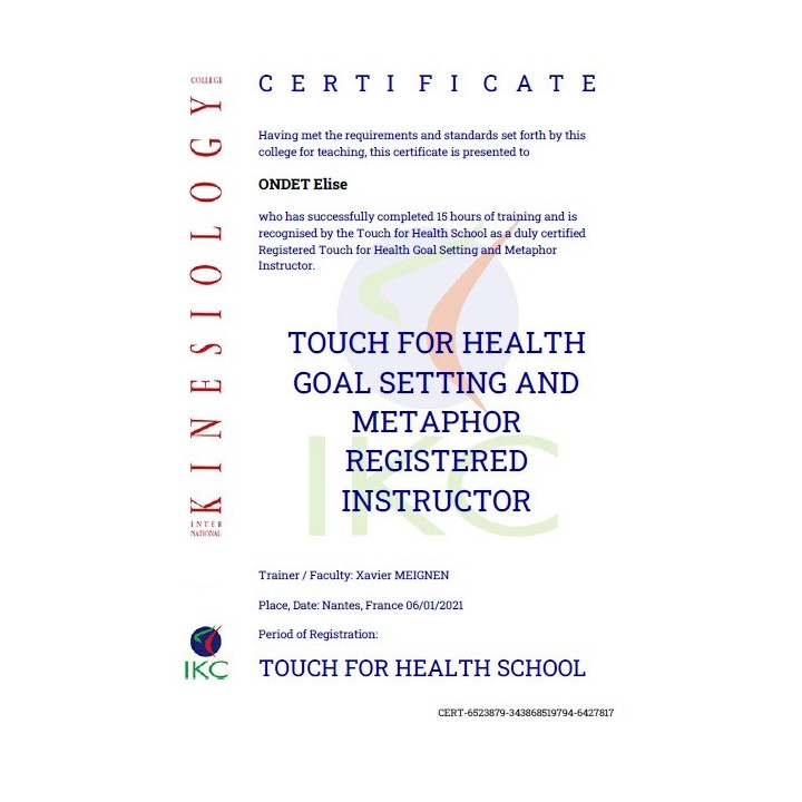 Code Certificat IKC d'Instructeur TFH Métaphores