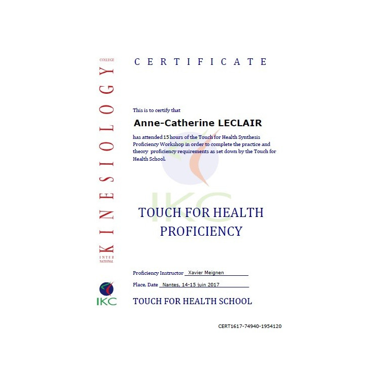 Code Certificat IKC TFH Proficiency