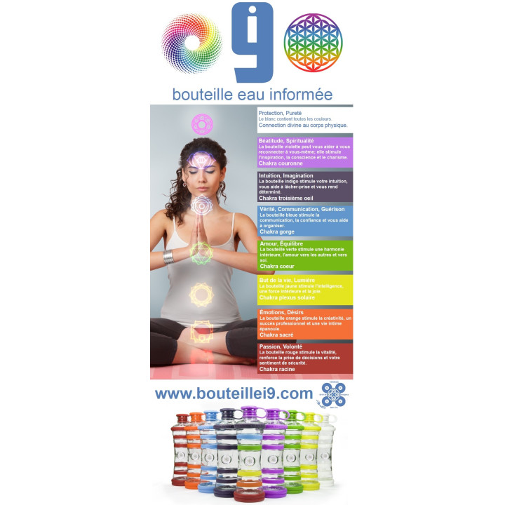 Bouteille d'eau informée i9 (couleur des 7 chakras)