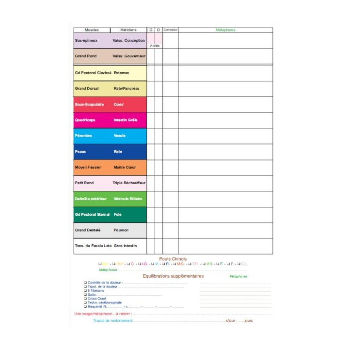 Poster des Emotions des 14 méridiens classés par les 5 éléments