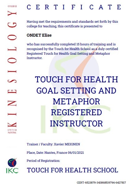 Code Certificat IKC d'Instructeur TFH Métaphores