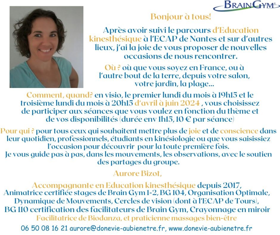 Ateliers Brain Gym visio par Aurore Bizot